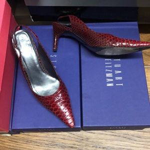 Red leather sling back heel